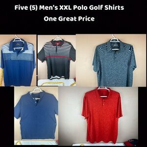 (5) Size 2XL Golf Polos from multi brands. Great addition to your golf closet